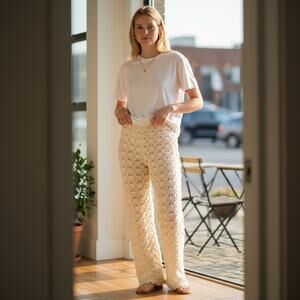 $260 Capittana Off White Cream See Through Knit Crochet Pant XS/S Beach Vacation